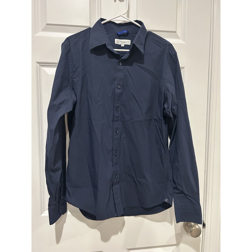 Teddy Stratford Zip Fit Button Shirt Mens Size 3 (M/L) Navy Blue EUC